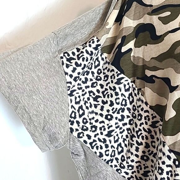 Gigio Tan Top, Camouflage & Leopard Print Accents & Cinched Knot, Size Small,NWT - Picture 4 of 10